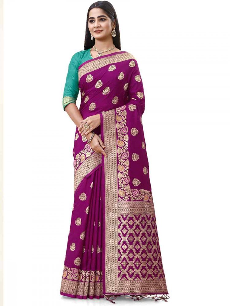 Purple Dola Silk Handwoven Wedding Festival Heavy Border Saree