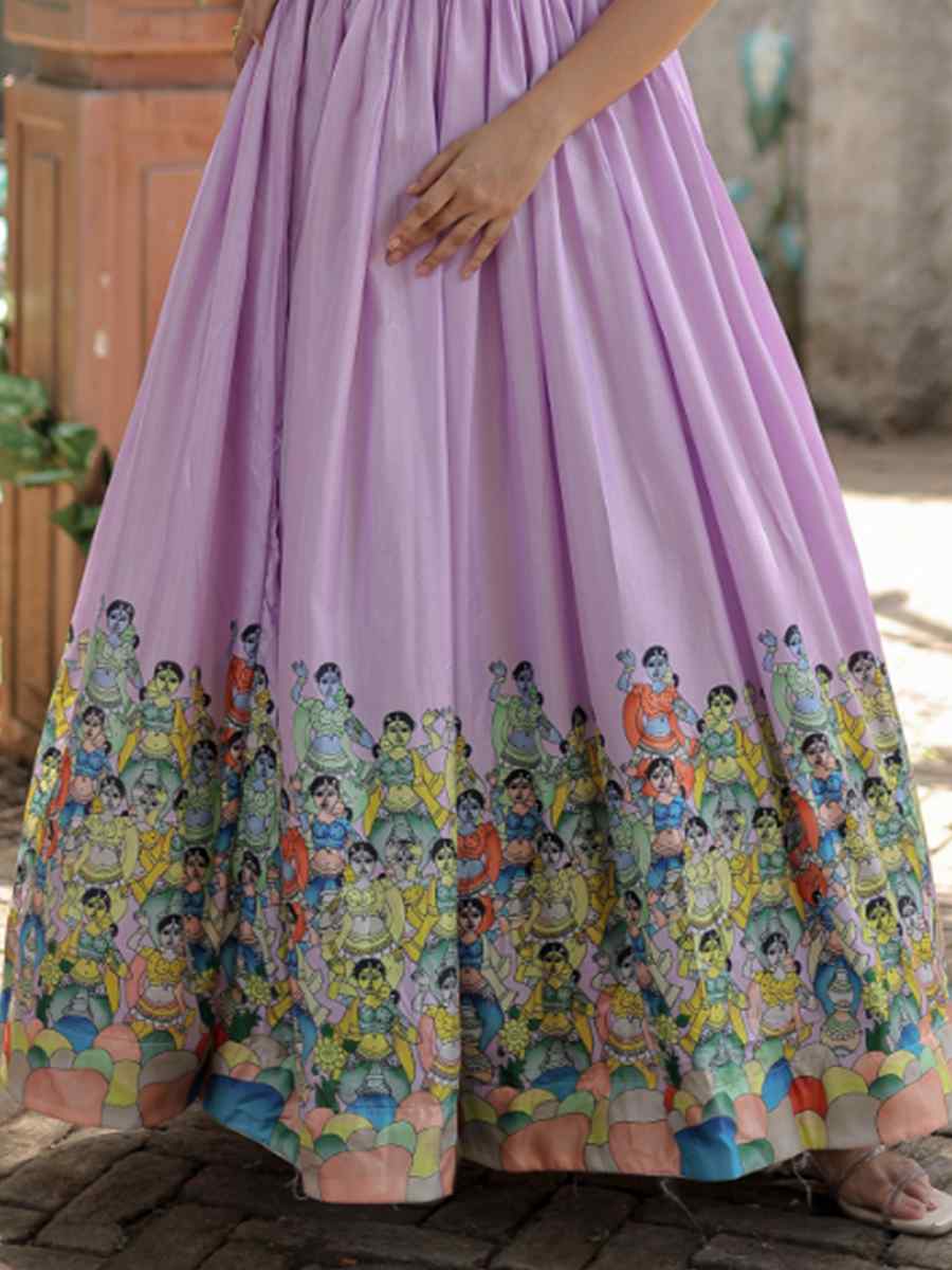 Purple Dola Silk Printed Festival Casual Gown
