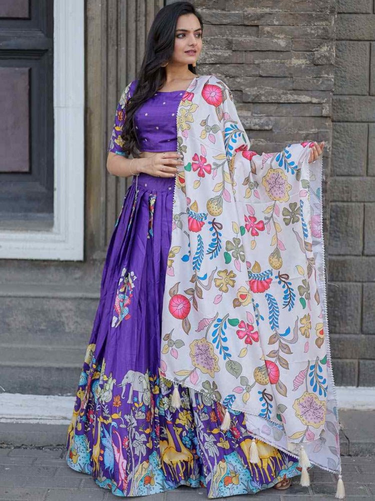 Purple Dola Silk Printed Mehendi Festival Traditional Lehenga Choli