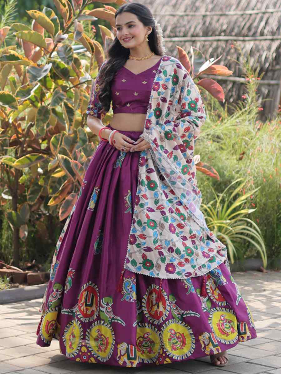 Purple Dolla Silk Printed Mehendi Festival Contemporary Lehenga Choli