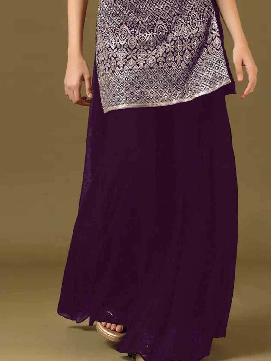 Purple Embroidered Fastive Wedding Ready Palazzo Pant Salwar Kameez