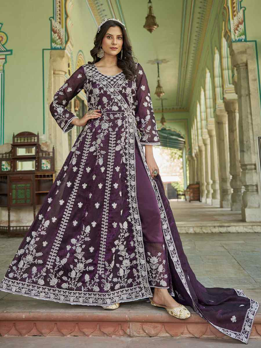 Purple Fancy Crunchy Embroidered Festival Wedding Lawn Salwar Kameez