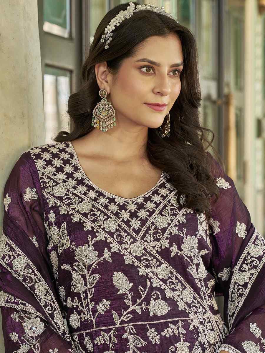 Purple Fancy Crunchy Embroidered Festival Wedding Lawn Salwar Kameez