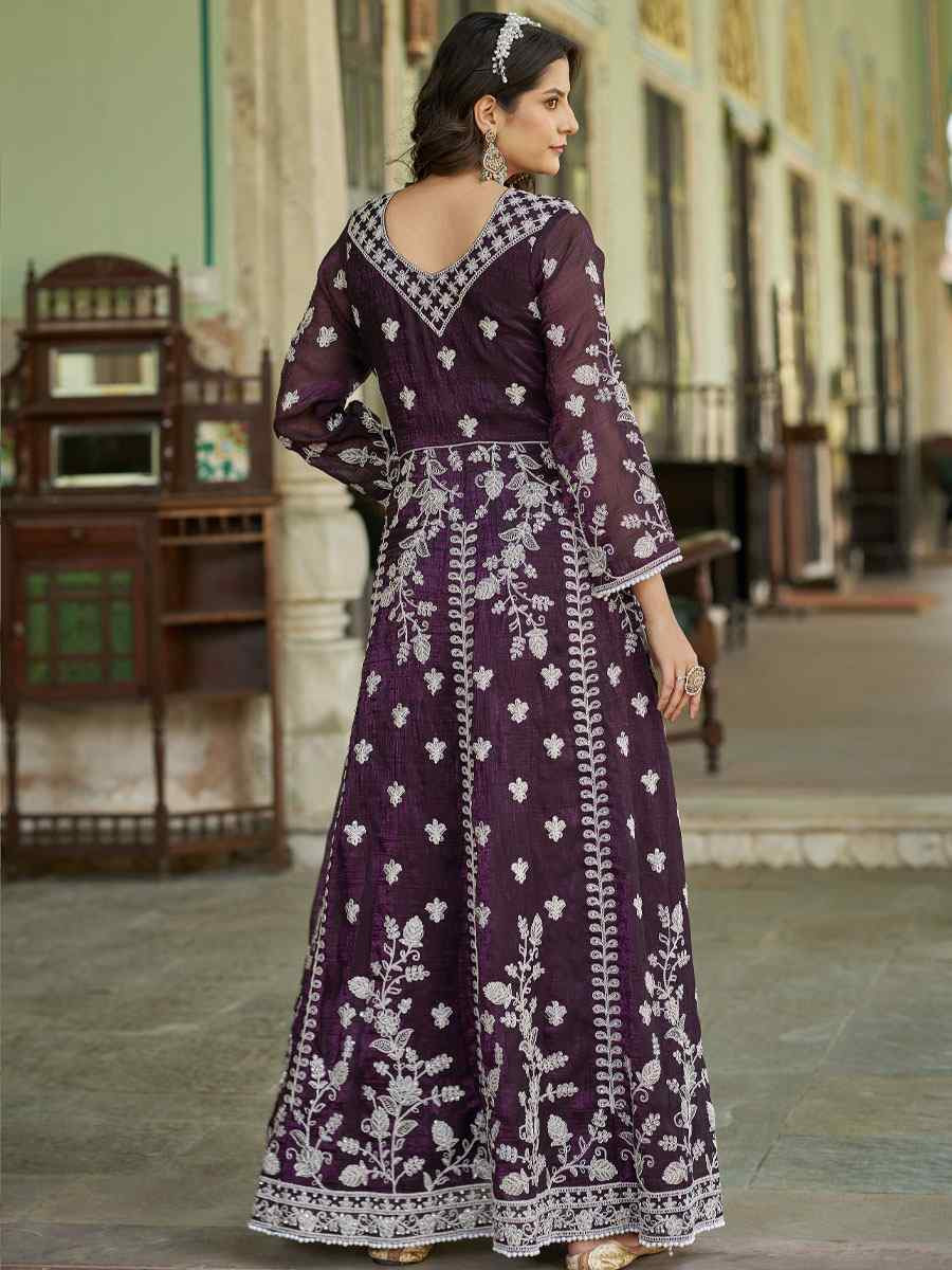 Purple Fancy Crunchy Embroidered Festival Wedding Lawn Salwar Kameez