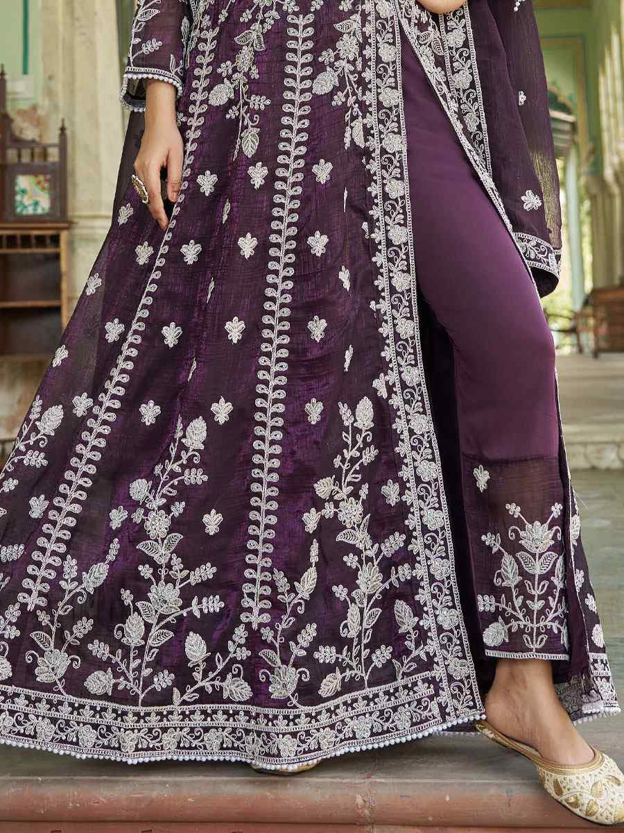 Purple Fancy Crunchy Embroidered Festival Wedding Lawn Salwar Kameez