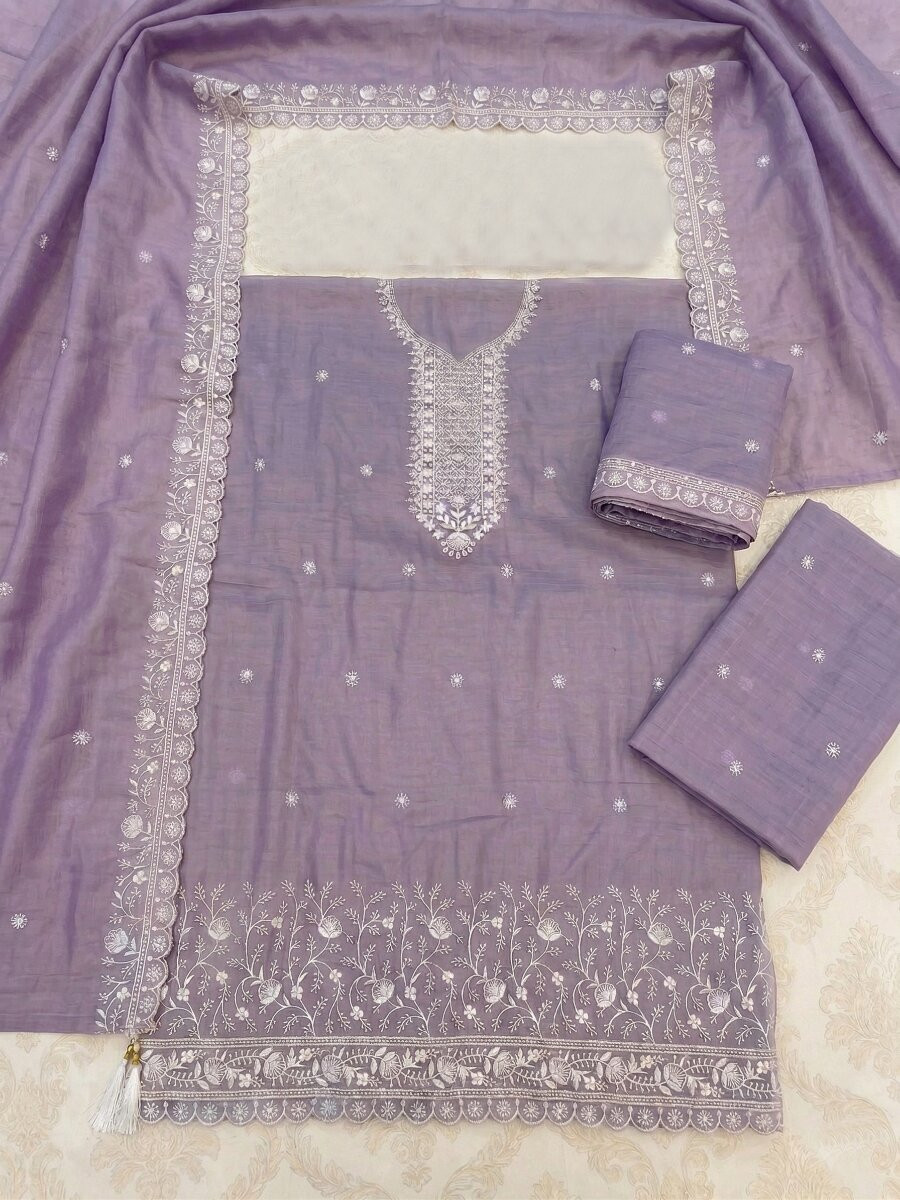 Purple Fancy Crush Silk Embroidery Wedding Party Festival Casual Palazzo Pant Salwar Kameez