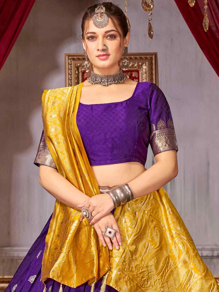 Purple Fancy Jaquard Silk Zardosi Mehendi Festival Circular Lehenga Choli