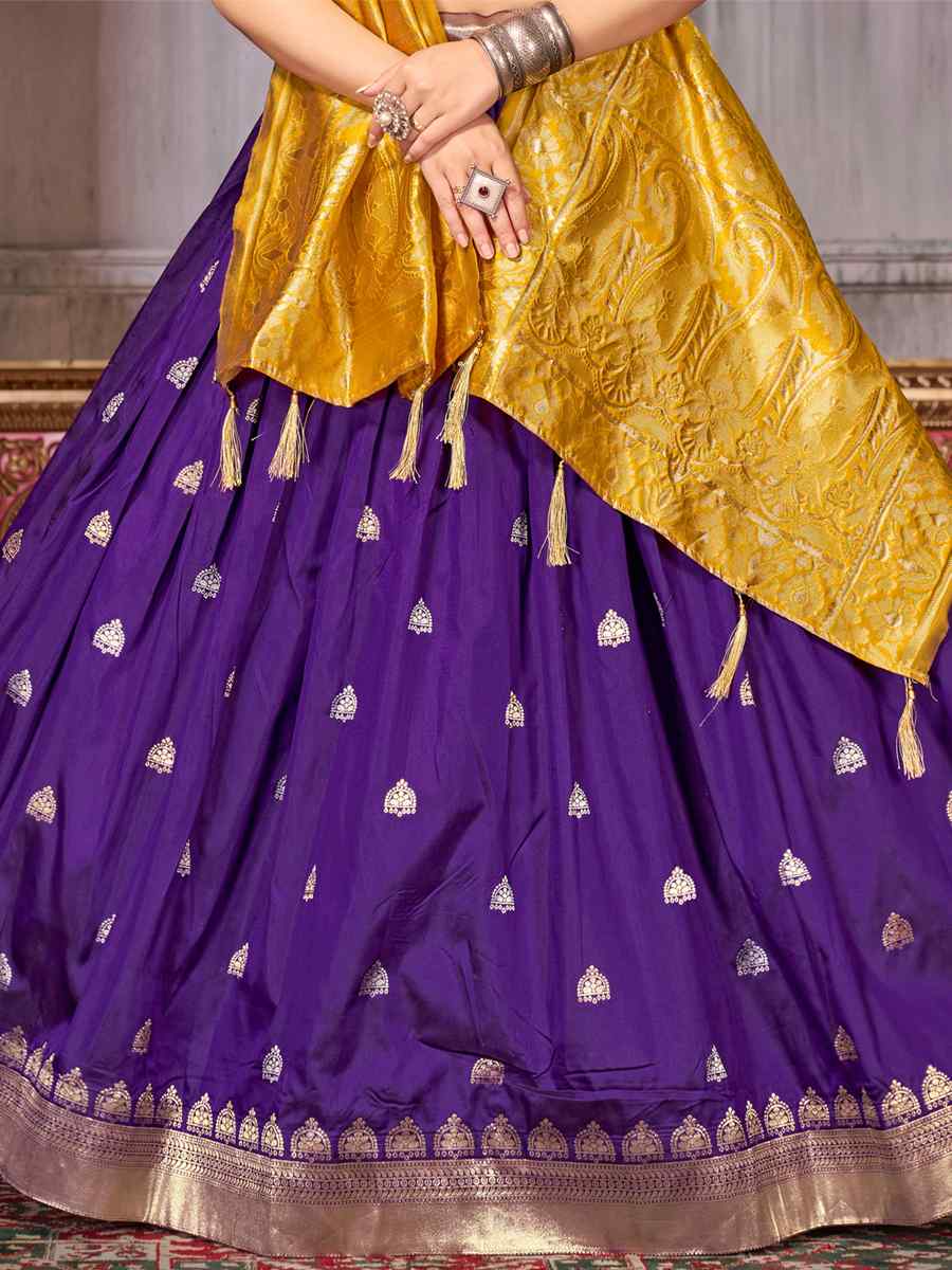 Purple Fancy Jaquard Silk Zardosi Mehendi Festival Circular Lehenga Choli