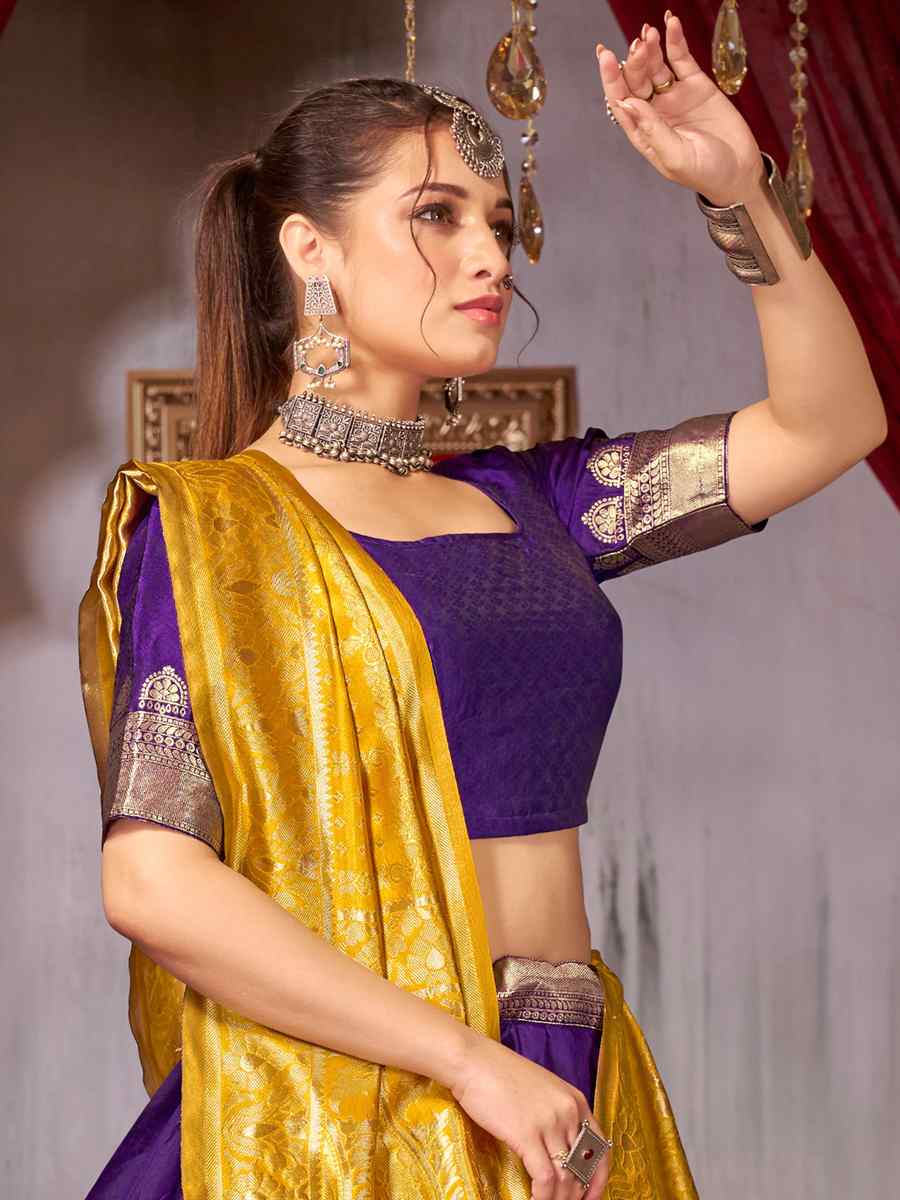 Purple Fancy Jaquard Silk Zardosi Mehendi Festival Circular Lehenga Choli