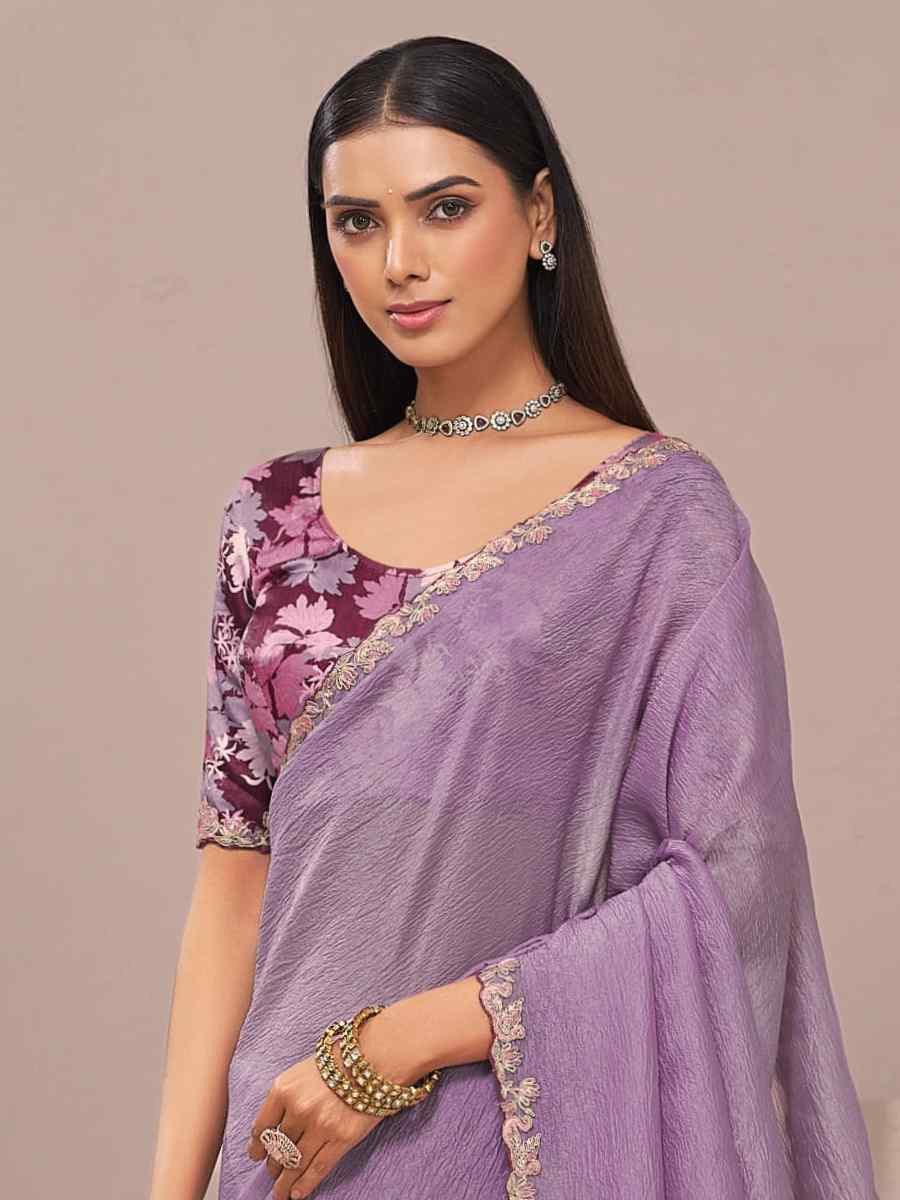Purple Fancy Silk Plain Party Bridal Reception Festival Wedding Fancy Heavy Border Saree