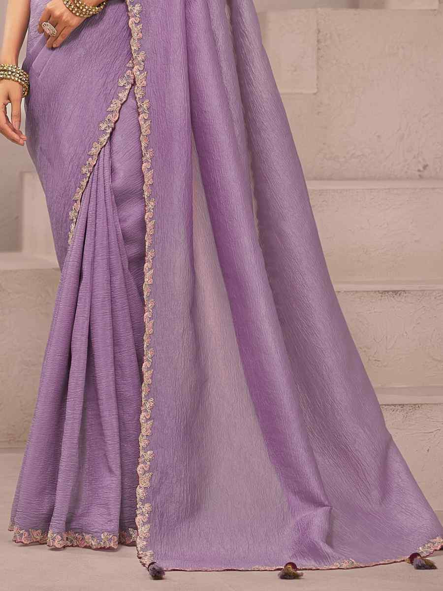 Purple Fancy Silk Plain Party Bridal Reception Festival Wedding Fancy Heavy Border Saree