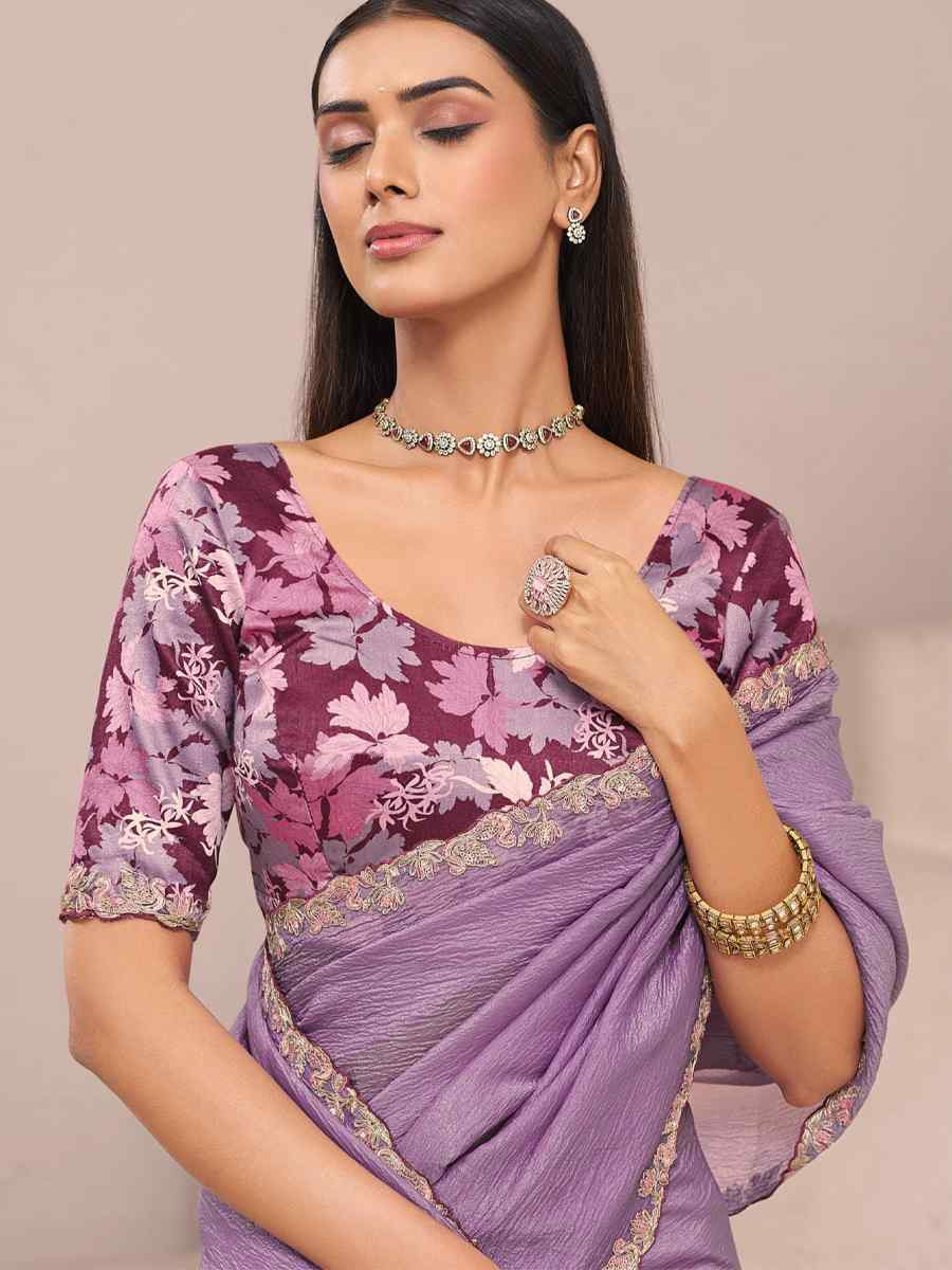 Purple Fancy Silk Plain Party Bridal Reception Festival Wedding Fancy Heavy Border Saree