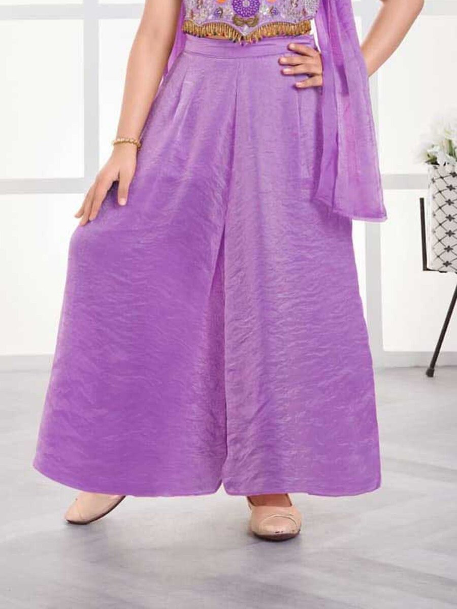 Purple Fandy Silk Fandy Silk Embroidered Traditional Ethnic Casual Festival Party Wedding Salwars Girls Wear