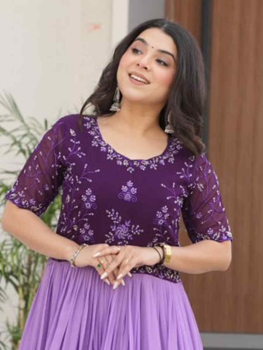 Purple Faux Blooming Embroidered Festival Casual Gown