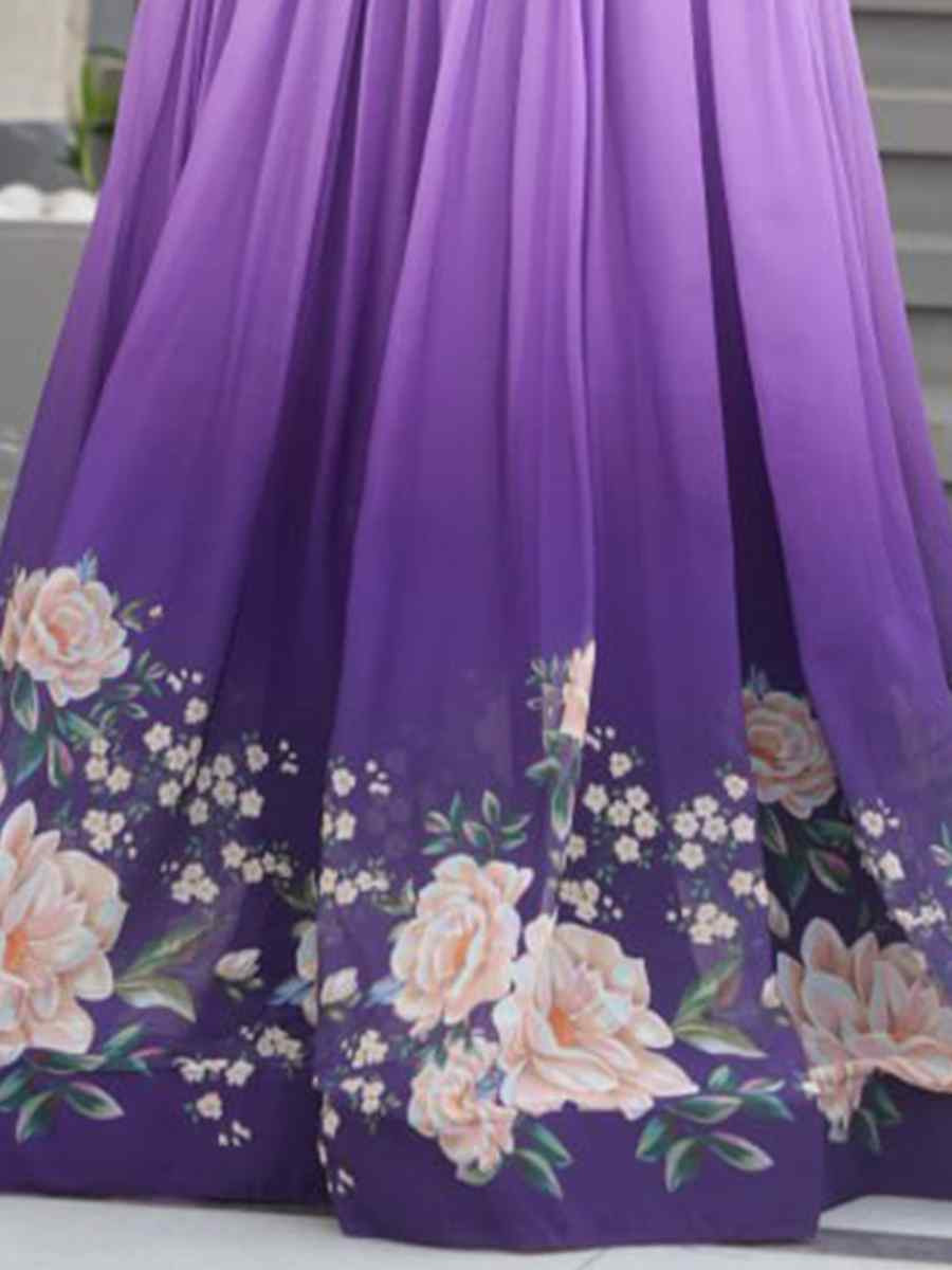 Purple Faux Blooming Embroidered Festival Casual Gown