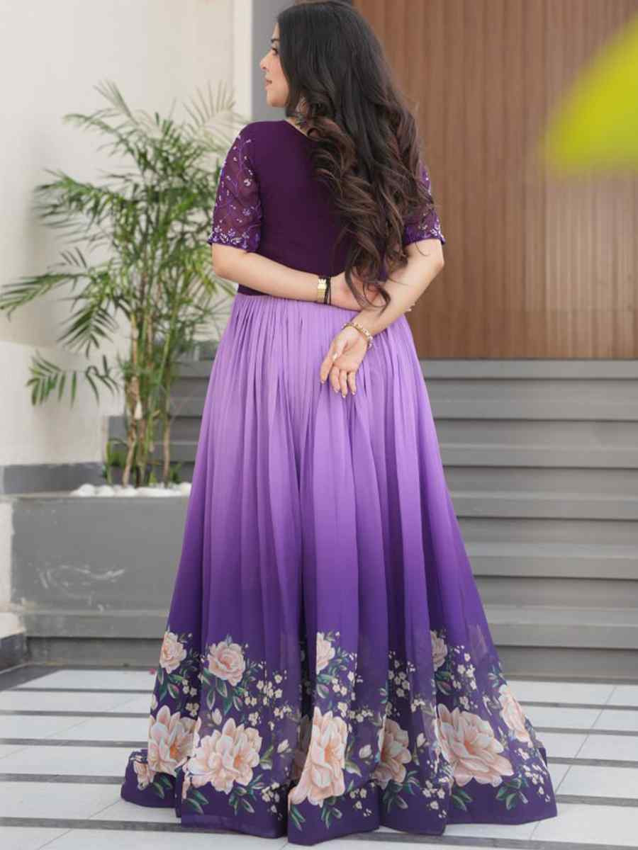 Purple Faux Blooming Embroidered Festival Casual Gown