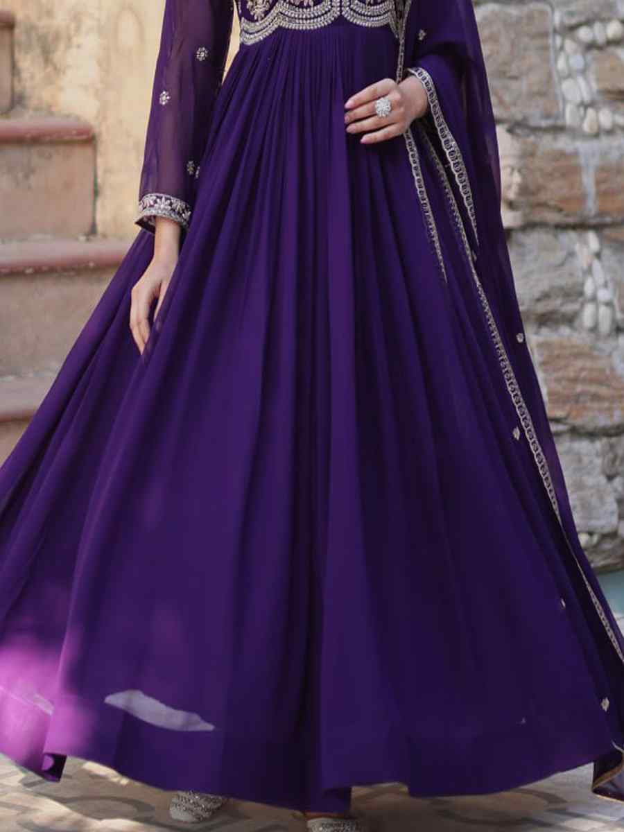 Purple Faux Blooming Embroidered Festival Casual Gown
