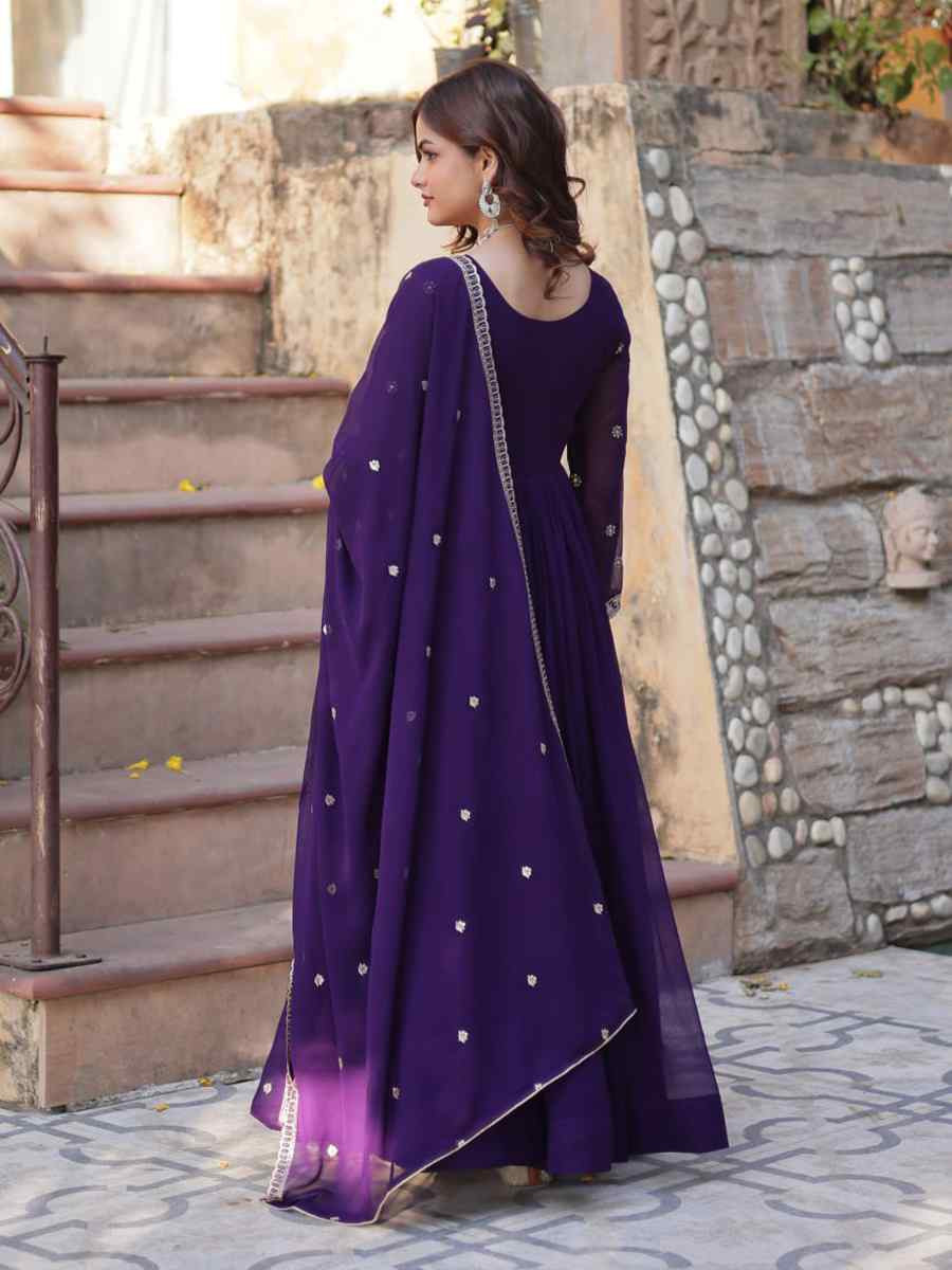 Purple Faux Blooming Embroidered Festival Casual Gown