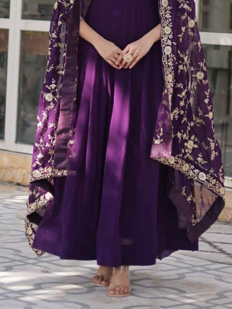 Purple Faux Blooming Embroidered Festival Casual Gown