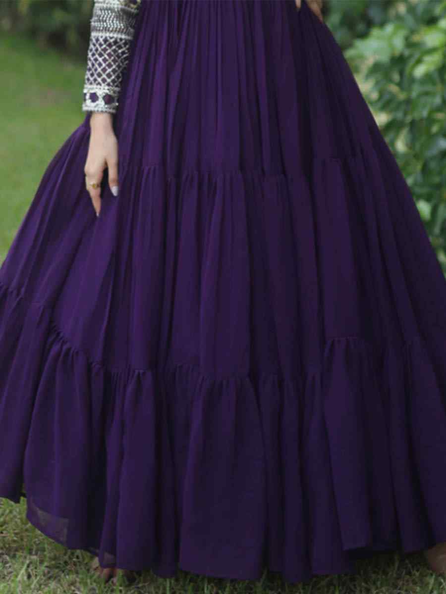 Purple Faux Blooming Embroidered Festival Party Gown