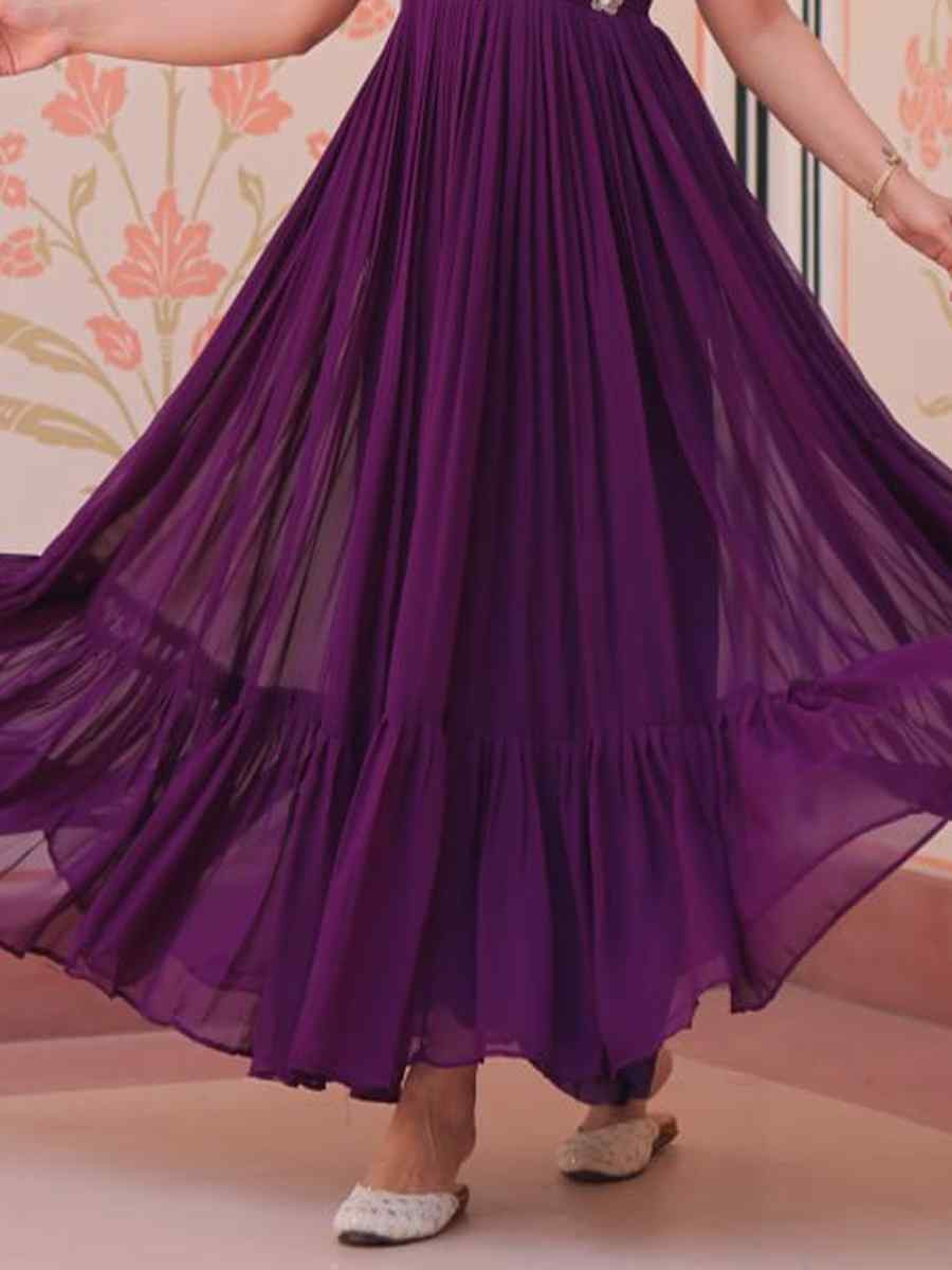 Purple Faux Blooming Embroidered Festival Party Gown