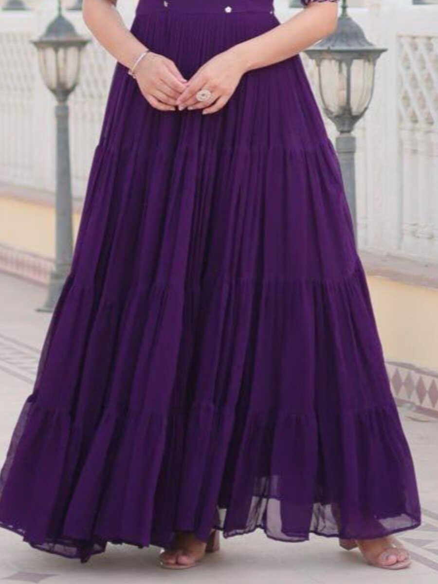 Purple Faux Blooming Georgette Embroidery Sequins Zari Wedding Party Festival Anarkali Salwar Kameez
