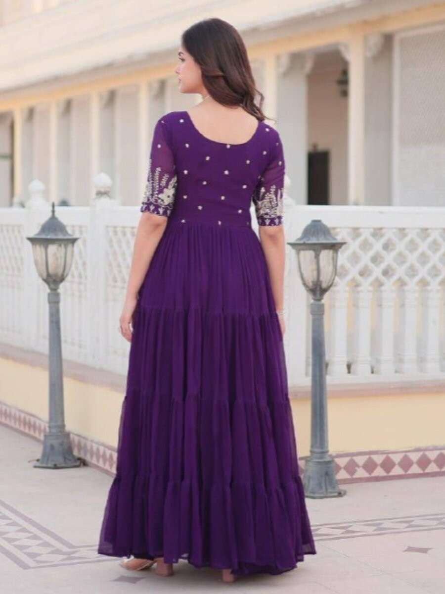 Purple Faux Blooming Georgette Embroidery Sequins Zari Wedding Party Festival Anarkali Salwar Kameez