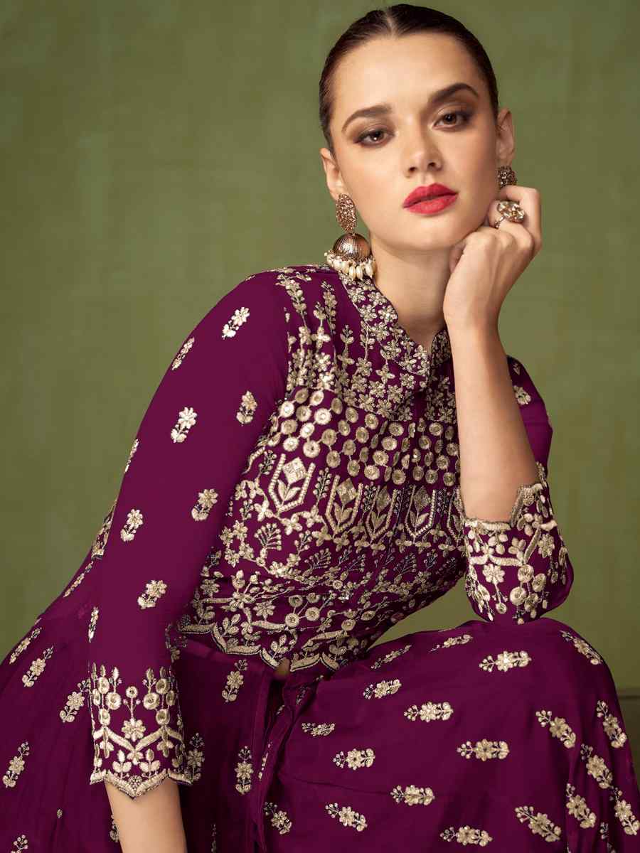Purple Faux Georgette Embroidered Festival Anarkali Salwar Kameez