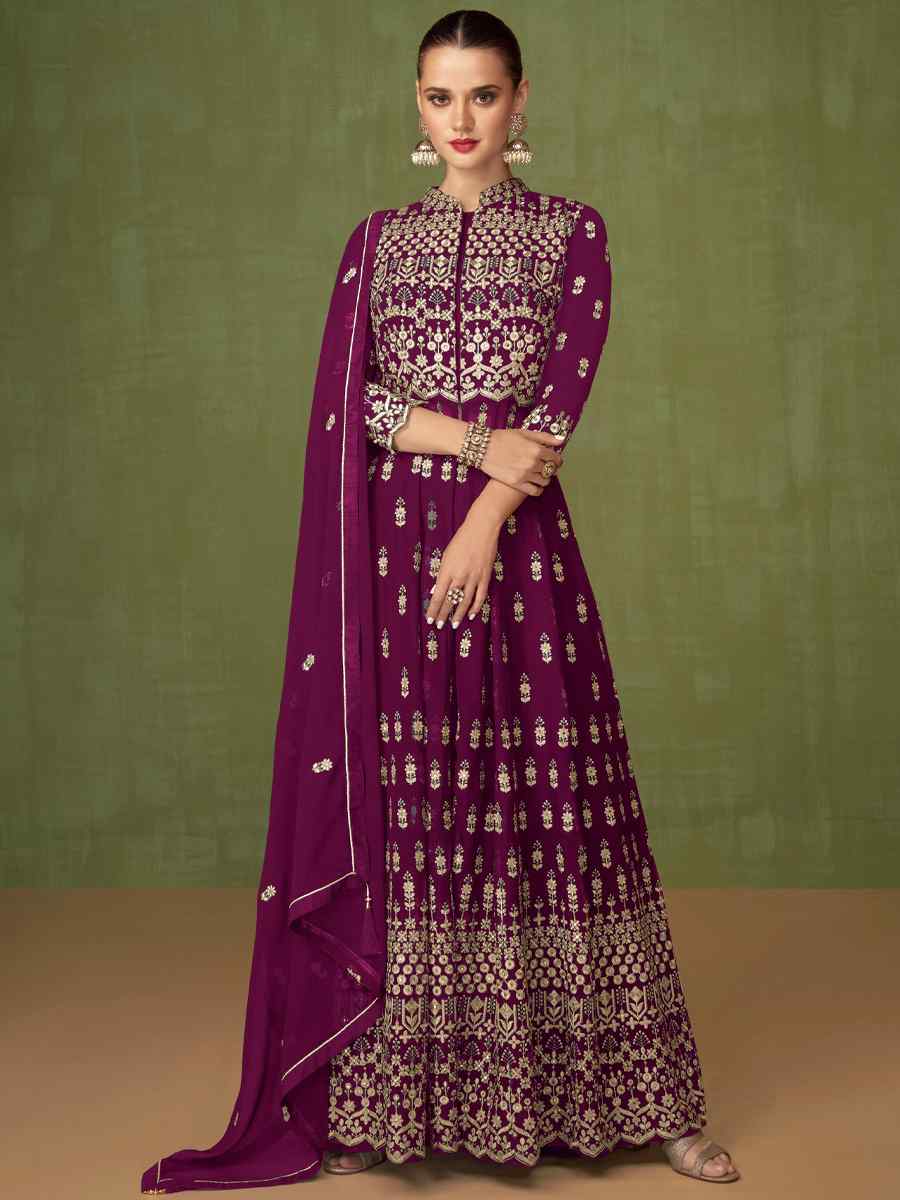 Purple Faux Georgette Embroidered Festival Anarkali Salwar Kameez