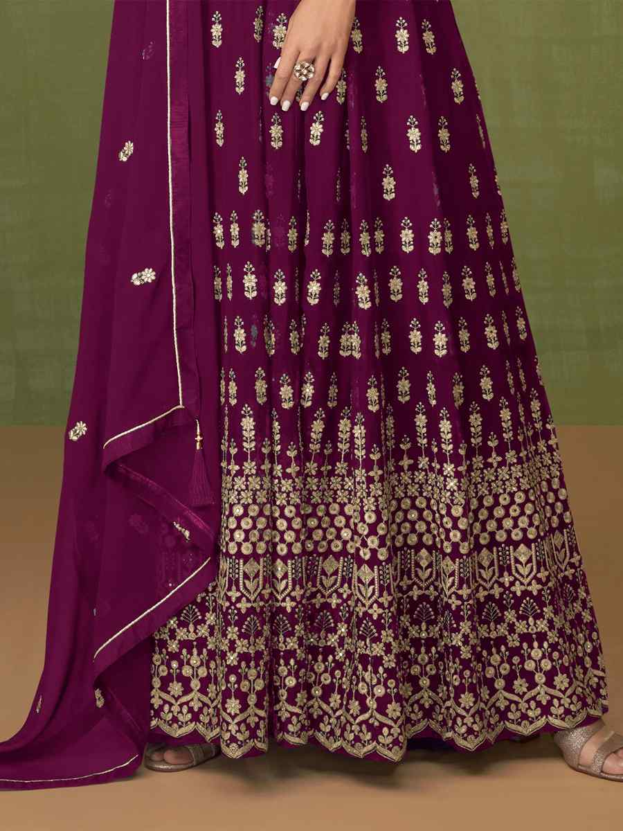 Purple Faux Georgette Embroidered Festival Anarkali Salwar Kameez