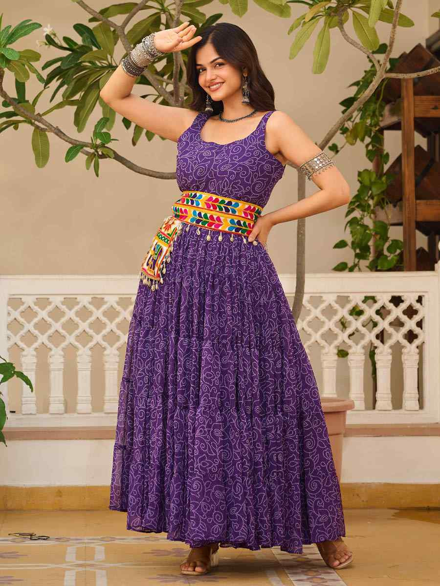 Purple Faux Georgette Embroidered Festival Casual Gown