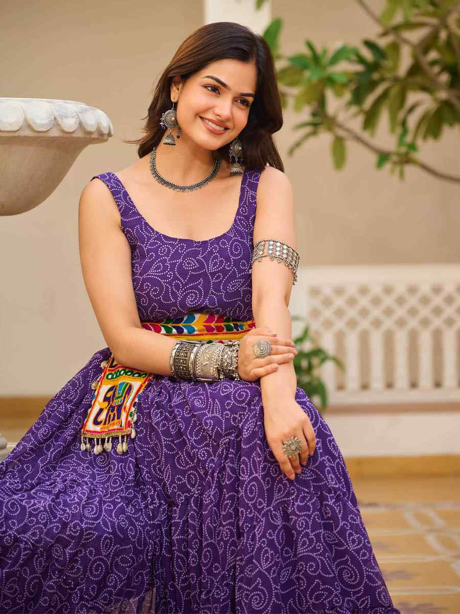 Purple Faux Georgette Embroidered Festival Casual Gown