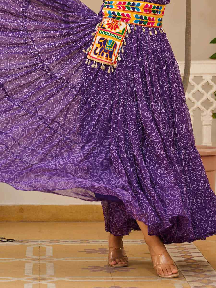 Purple Faux Georgette Embroidered Festival Casual Gown