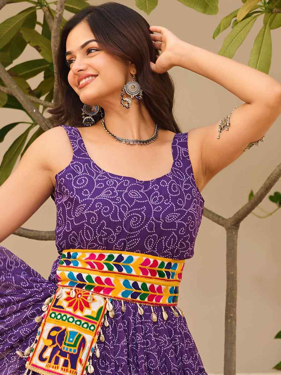 Purple Faux Georgette Embroidered Festival Casual Gown