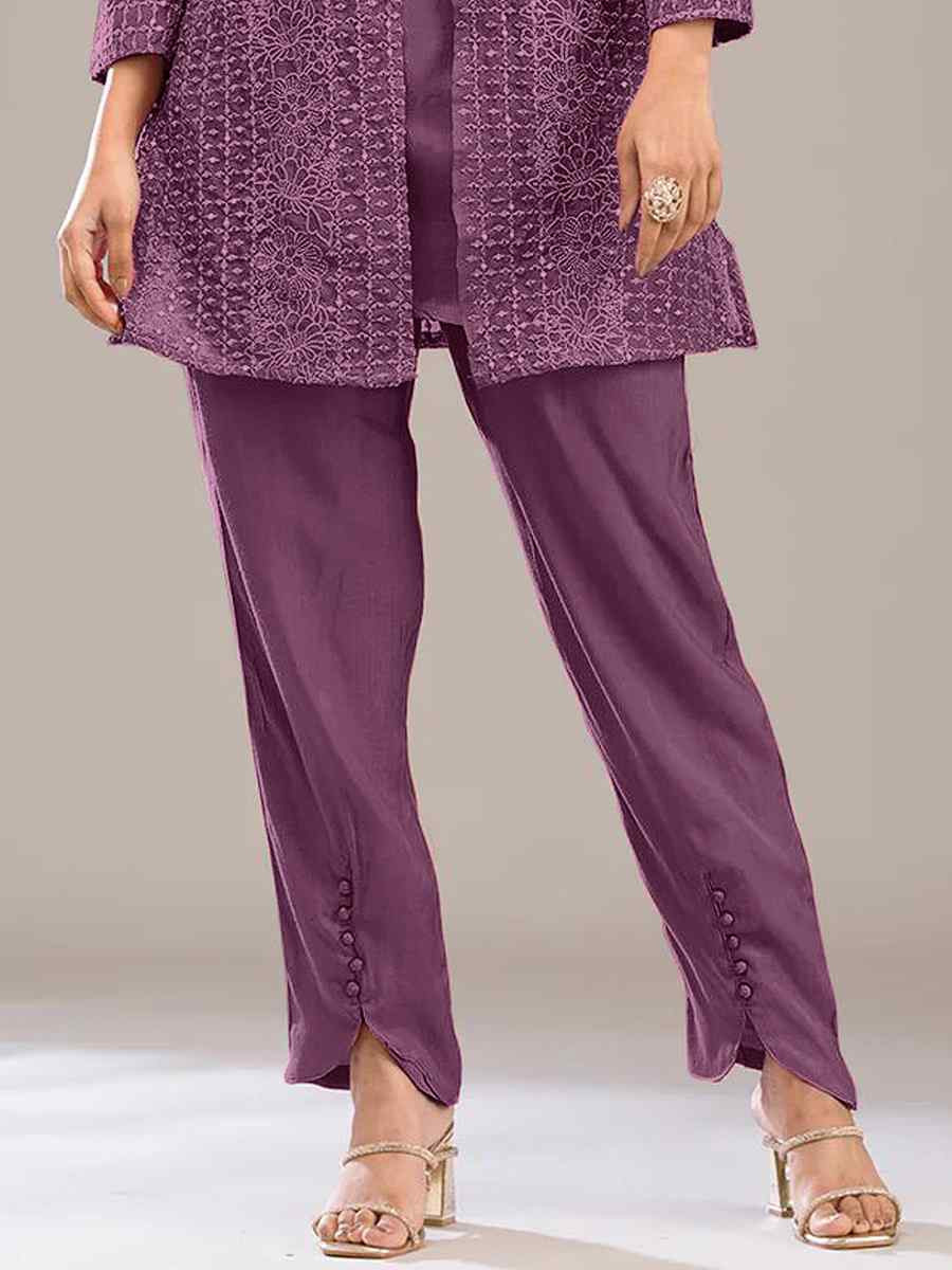 Purple Faux Georgette Embroidered Festival Casual Kurti Bottom Women Wear