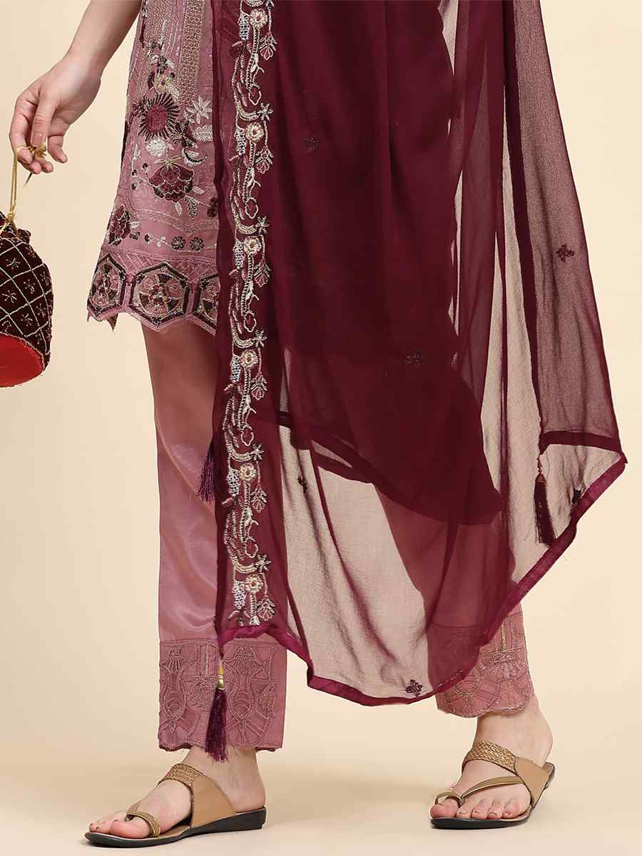 Purple Faux Georgette Embroidered Festival Casual Pant Salwar Kameez