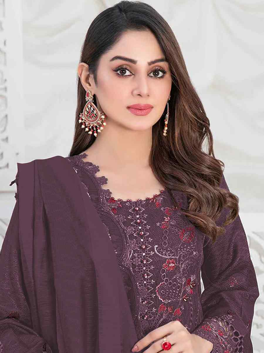 Purple Faux Georgette Embroidered Festival Casual Pant Salwar Kameez
