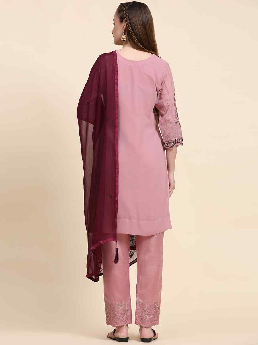 Purple Faux Georgette Embroidered Festival Casual Pant Salwar Kameez