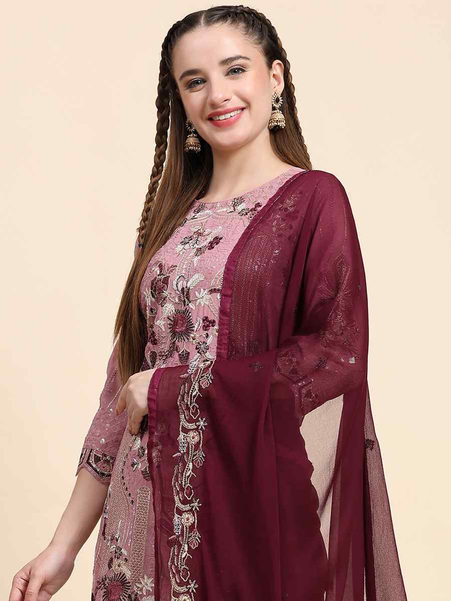 Purple Faux Georgette Embroidered Festival Casual Pant Salwar Kameez