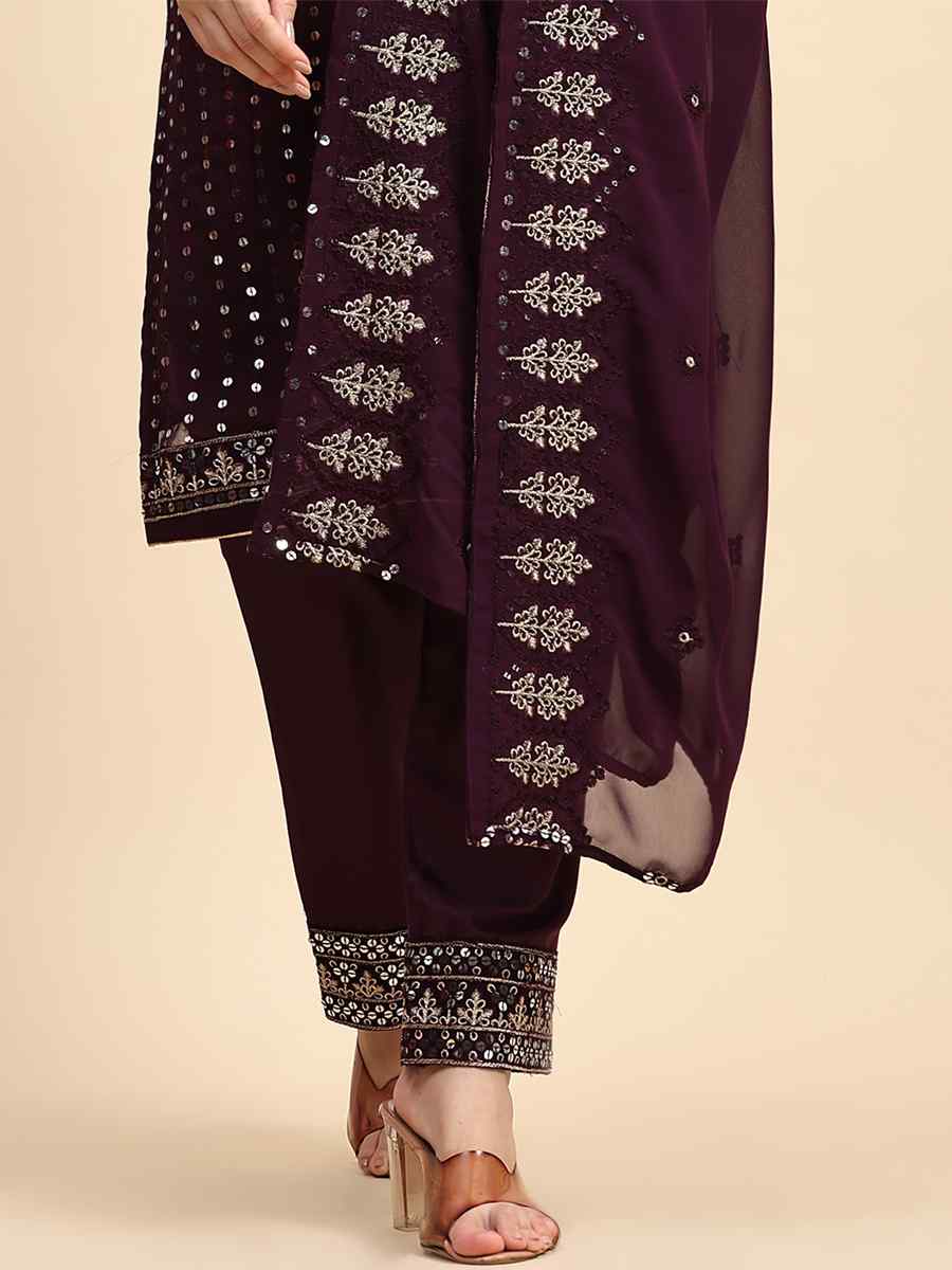 Purple Faux Georgette Embroidered Festival Casual Pant Salwar Kameez