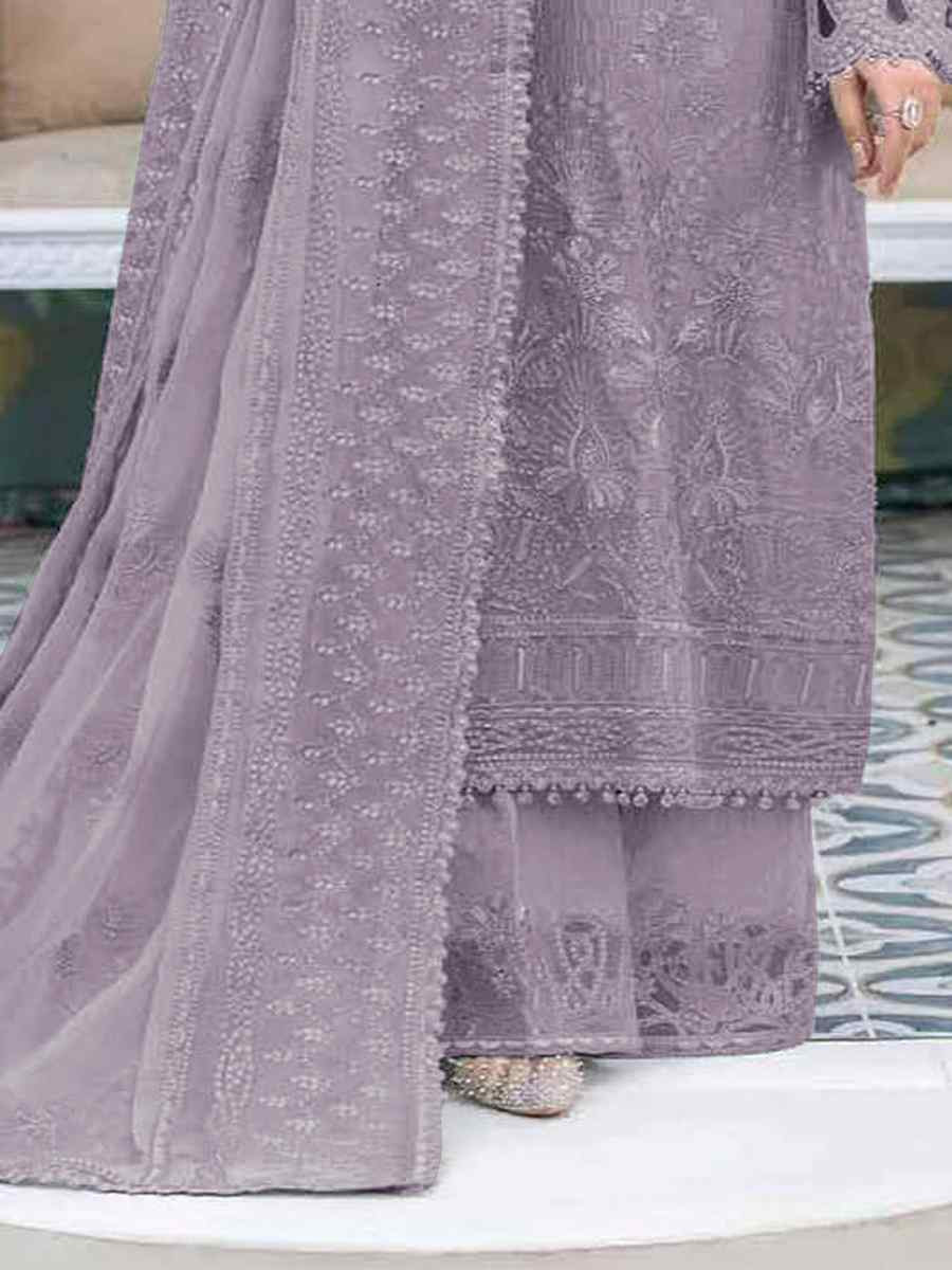 Purple Faux Georgette Embroidered Festival Casual Pant Salwar Kameez