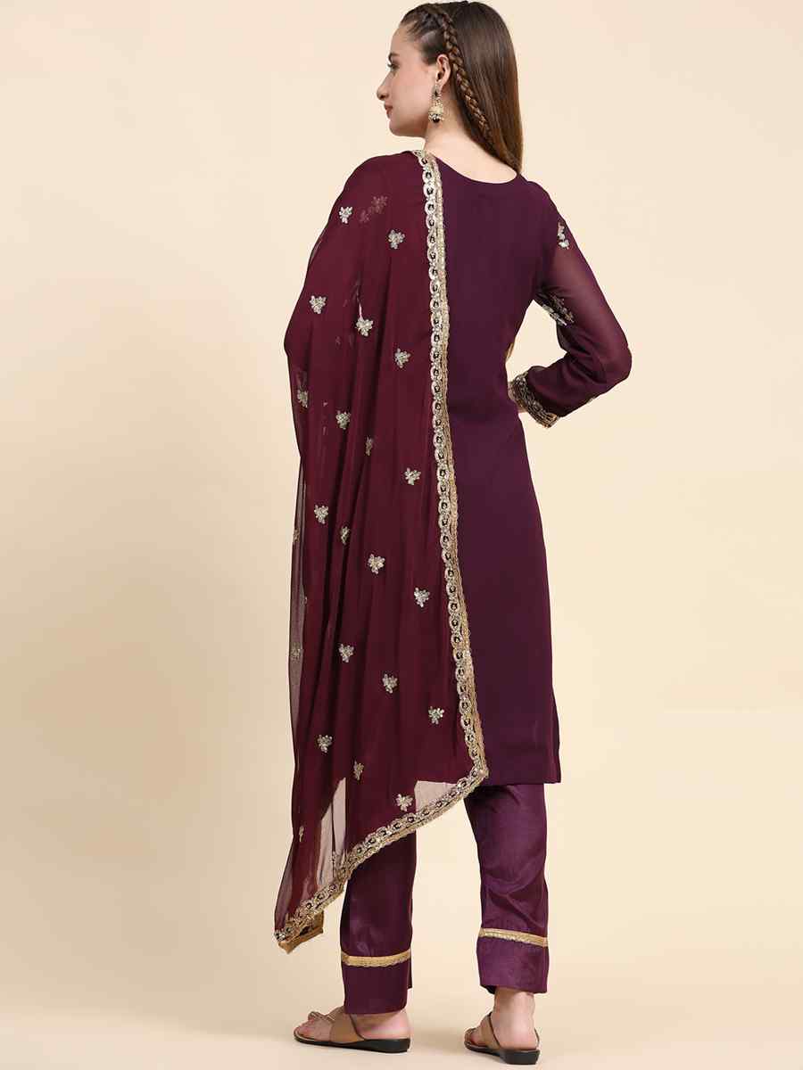 Purple Faux Georgette Embroidered Festival Mehendi Pant Salwar Kameez