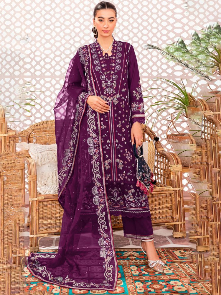 Purple Faux Georgette Embroidered Festival Mehendi Pant Salwar Kameez