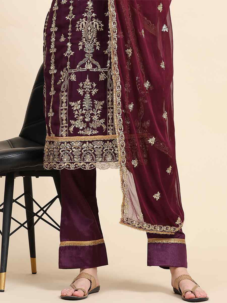 Purple Faux Georgette Embroidered Festival Mehendi Pant Salwar Kameez