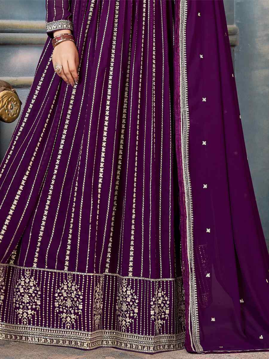 Purple Faux Georgette Embroidered Festival Party Anarkali Salwar Kameez