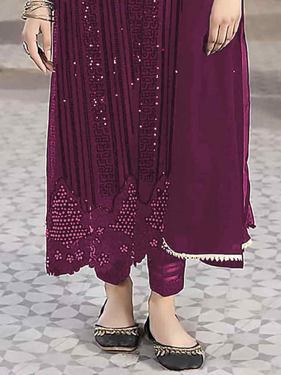 Purple Faux Georgette Embroidered Festival Party Pant Salwar Kameez
