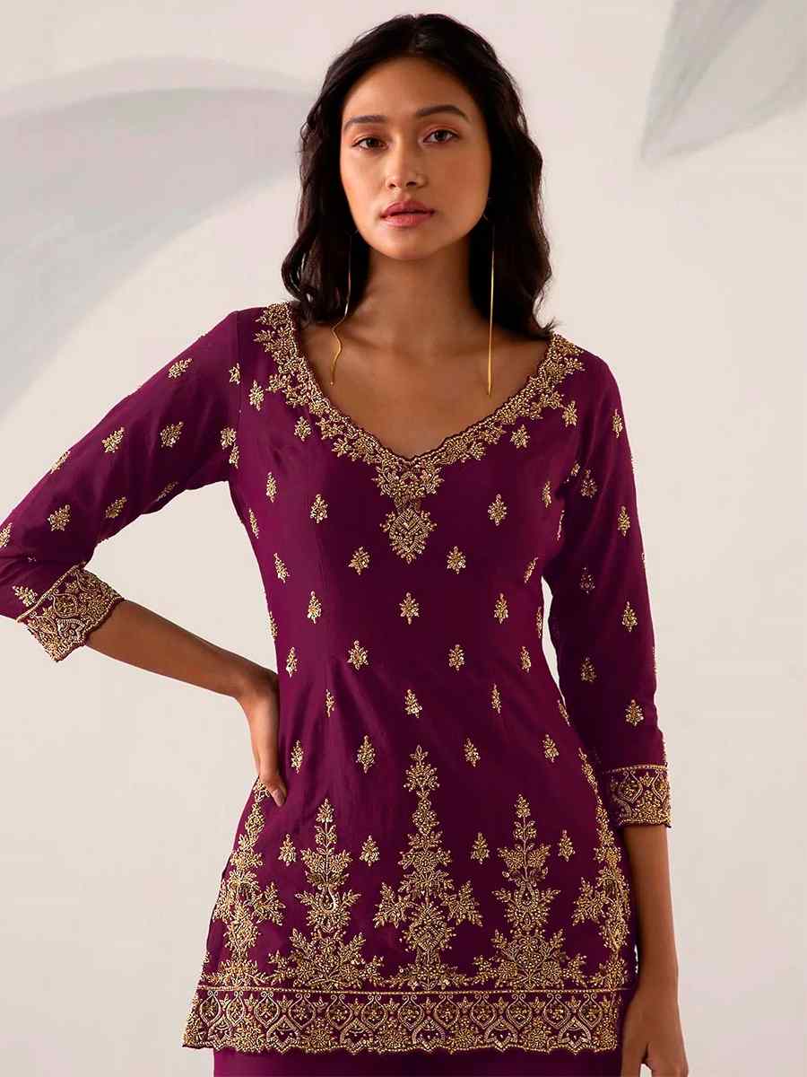 Purple Faux Georgette Embroidered Festival Sharara Pant Salwar Kameez