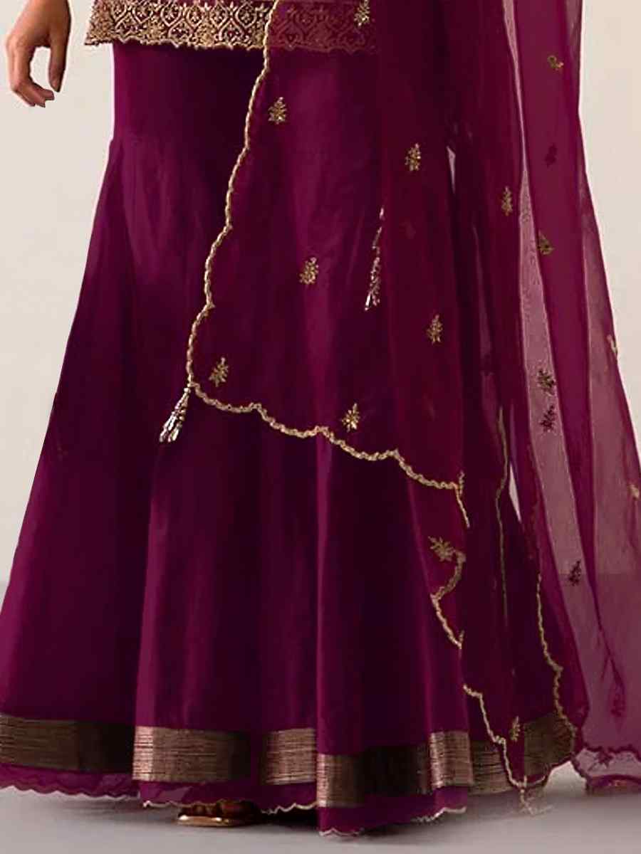 Purple Faux Georgette Embroidered Festival Sharara Pant Salwar Kameez