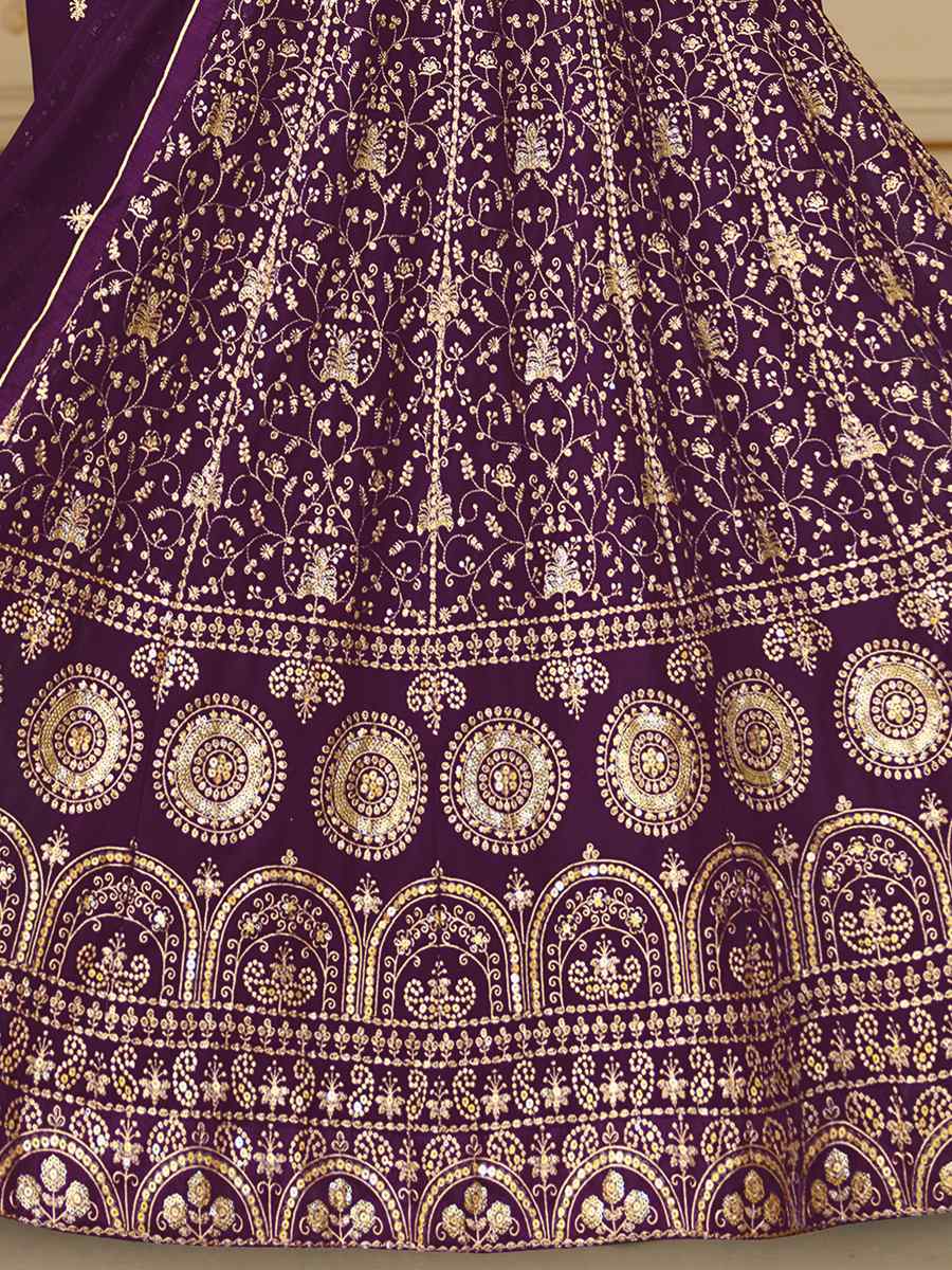 Purple Faux Georgette Embroidered Festival Wedding Anarkali Salwar Kameez