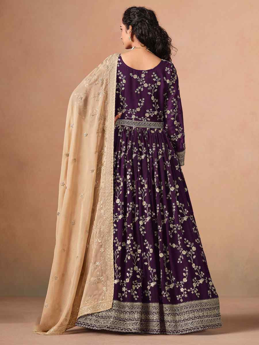 Purple Faux Georgette Embroidered Festival Wedding Anarkali Salwar Kameez